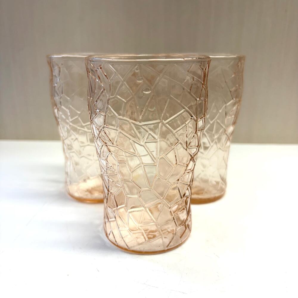 Vintage L.E. Smith By Cracky Pink Juice Glasses Set of Three 3